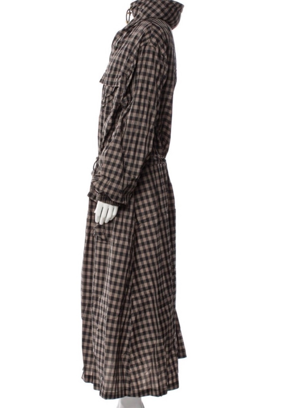 Sonia Rykiel Brown Plaid Drawstring Long Utility Jacket Trench Duster $1005 MSRP - Picture 3 of 9